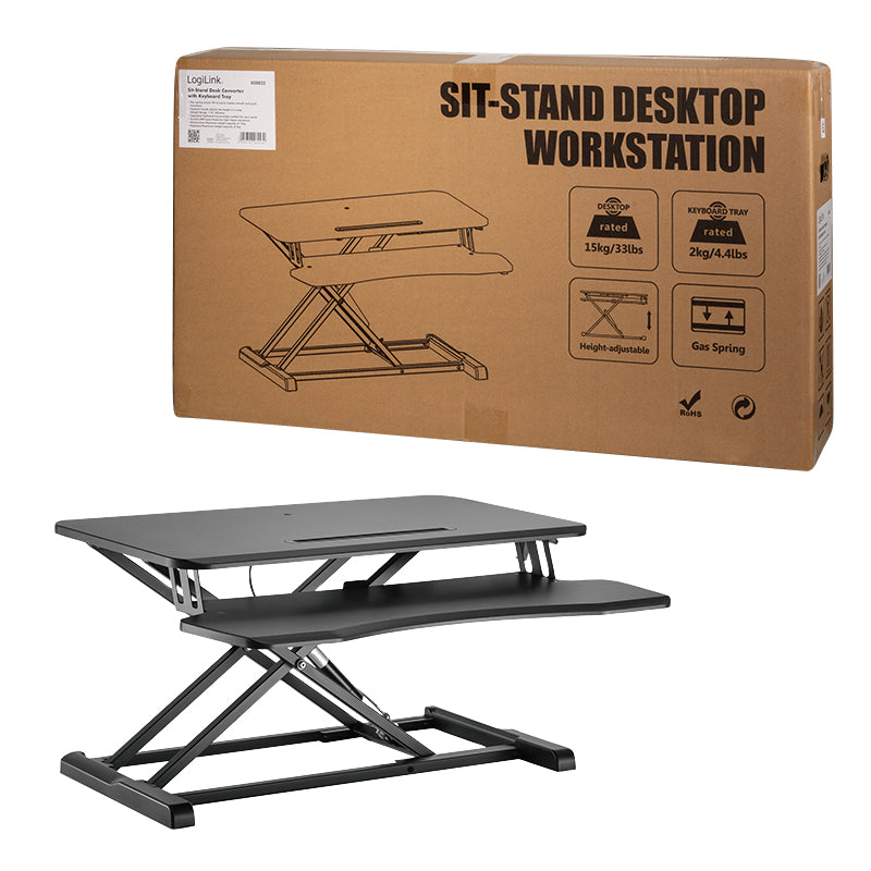 LogiLink EO0033 – Schreibtischaufsatz, 80 × 61,5 cm, höhenverstellbar, Gasfeder, für 1 Monitor, schwarz