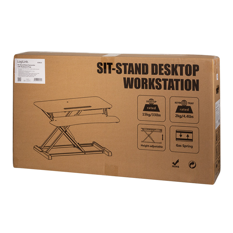 LogiLink EO0033 – Schreibtischaufsatz, 80 × 61,5 cm, höhenverstellbar, Gasfeder, für 1 Monitor, schwarz