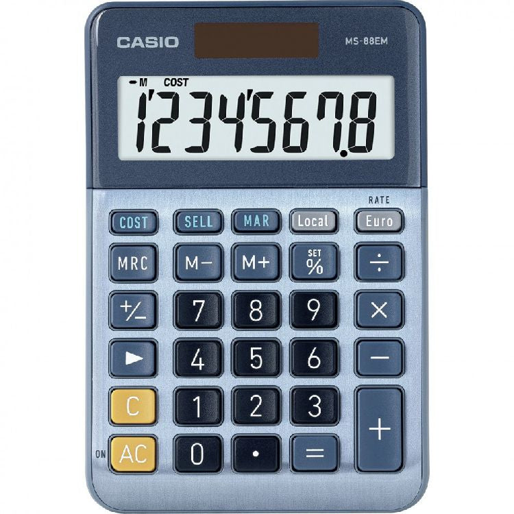 Casio Taschenrechner MS-88EM – 8-stellig, LCD, Steuer/Währung, Solar + Batterie, 101×149×28 mm