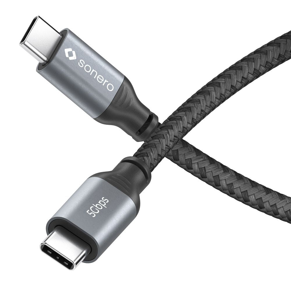 Sonero – USB-C auf USB-C Kabel – USB 3.2 Gen 1 (5 Gbit/s) – 0,5 m – PD 60 W – Geflochten – Schwarz/Grau