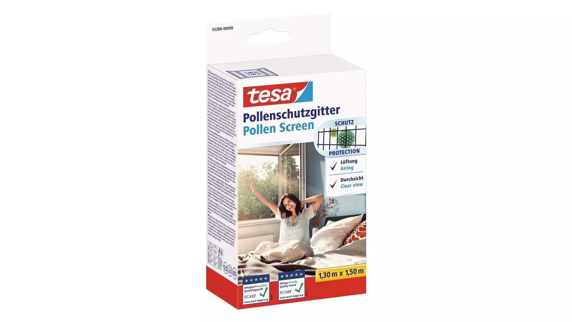 tesa Fenster-Fliegengitter – 130 × 150 cm – Anthrazit – Nylon – Klettband – für Fenster
