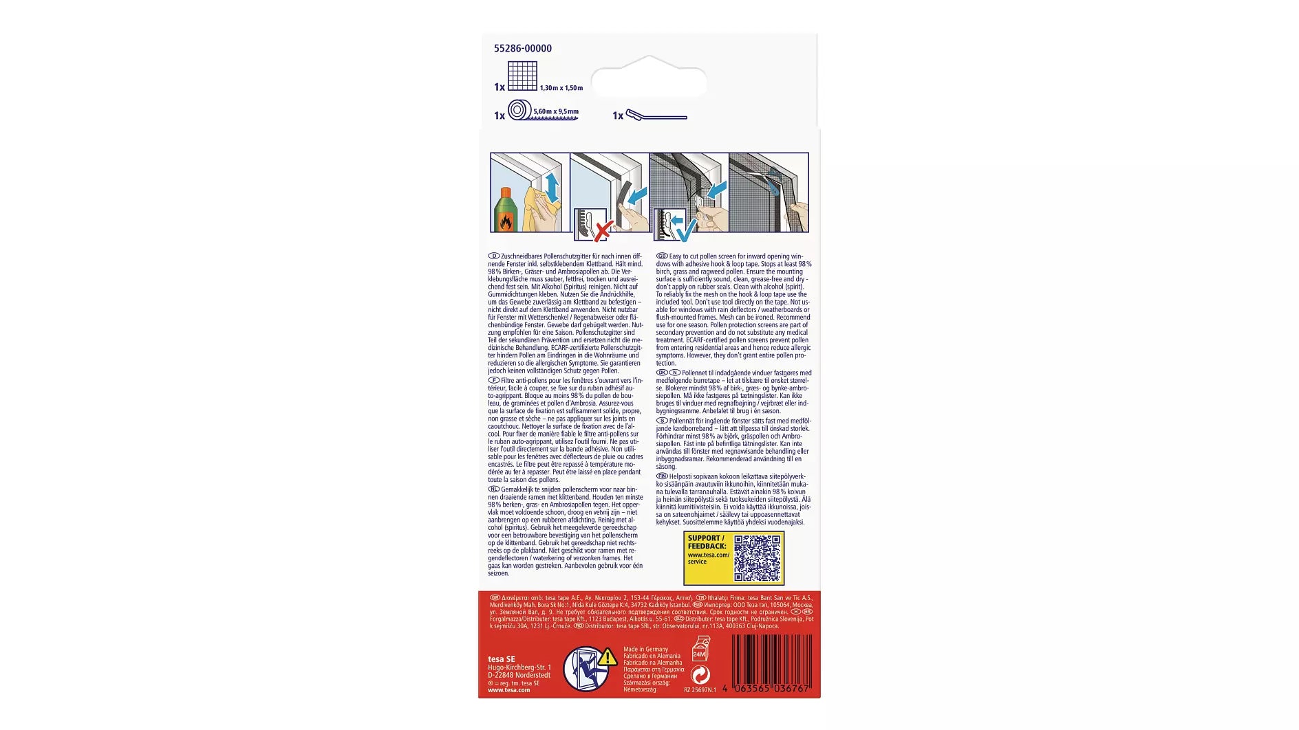 tesa Fenster-Fliegengitter – 130 × 150 cm – Anthrazit – Nylon – Klettband – für Fenster