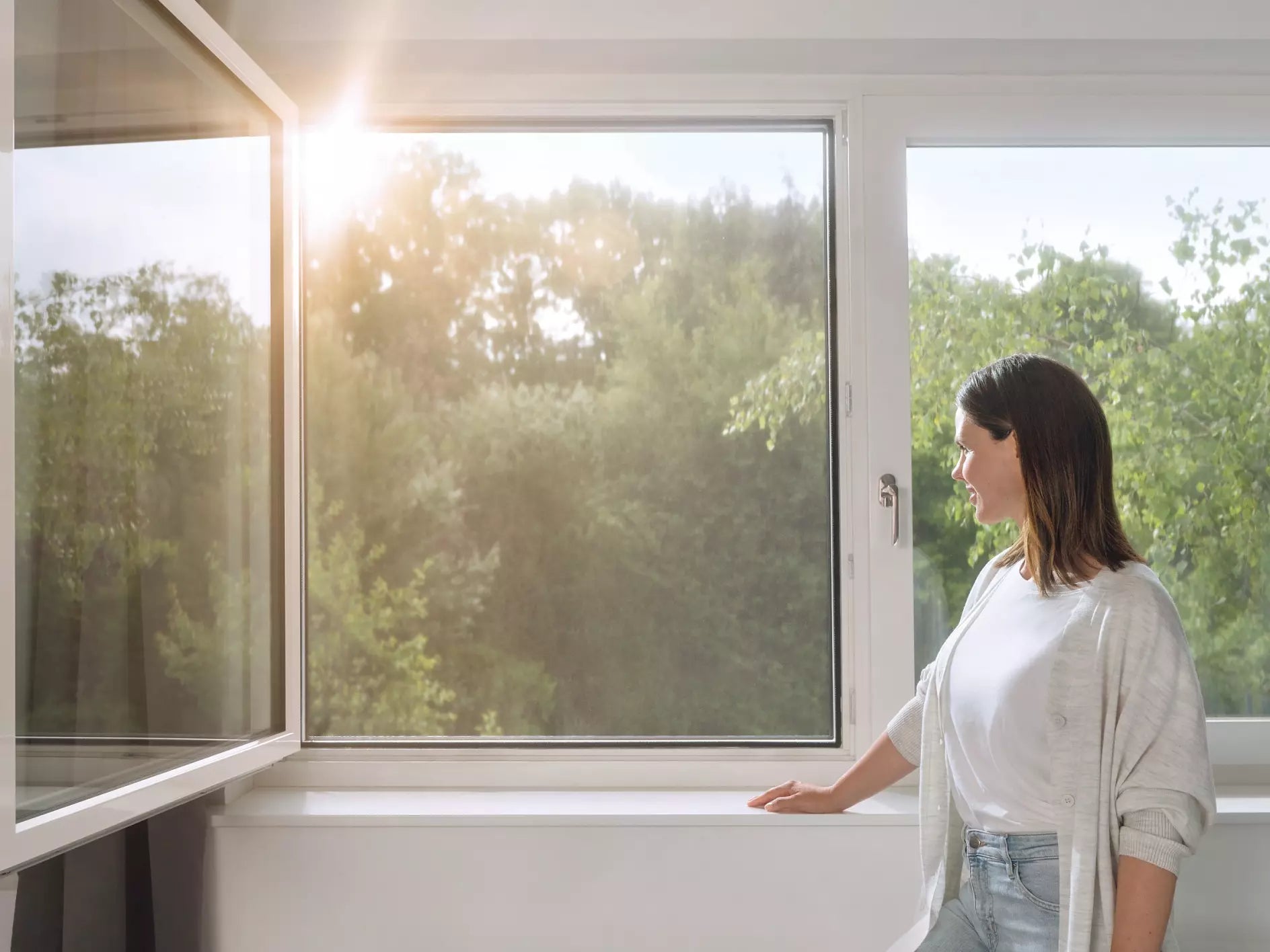 tesa Fenster-Fliegengitter – 130 × 150 cm – Anthrazit – Nylon – Klettband – für Fenster
