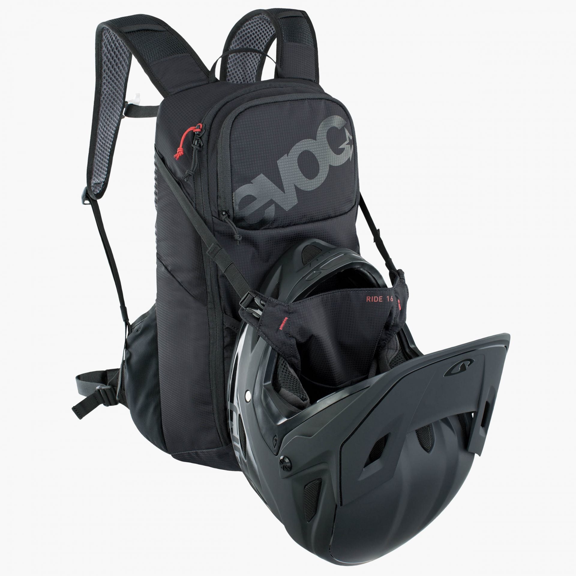 EVOC Sportrucksack Ride – 16 l, mit Helmfixierung, Nylon – Schwarz, 240 × 490 × 140 mm
