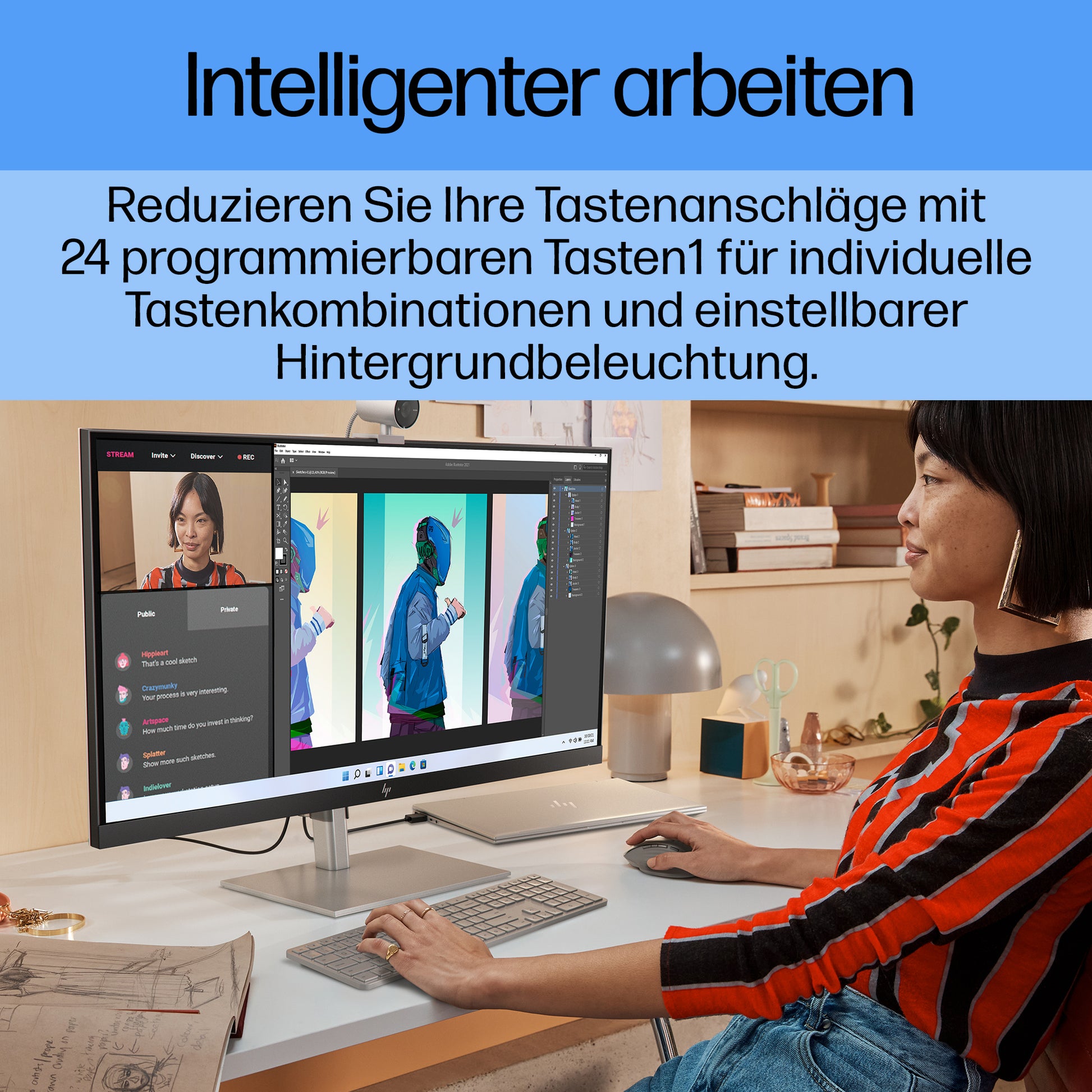 HP 970 – Tastatur – Bluetooth – Programmierbar, Multi-Device – USB-C-Ladeport – für PCs mit USB-A-Anschluss