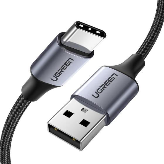 Ugreen USB-C auf USB-A Kabel – USB 2.0 (480 Mbit/s) – 1 m – Nylon – Schwarz/Grau – für Galaxy S10/S9 und mehr