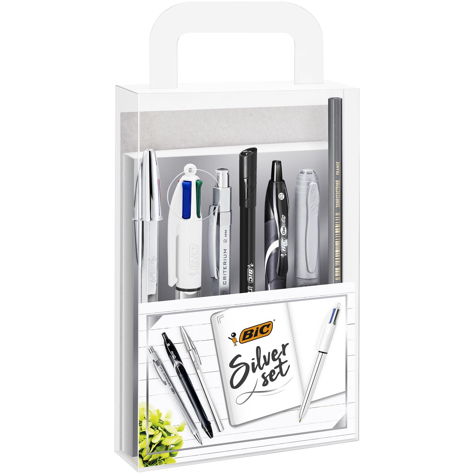BIC Geschenkset – 110 × 220 mm – Notizbuch & Schreibgeräte – schwarz/grau/silber/weiss
