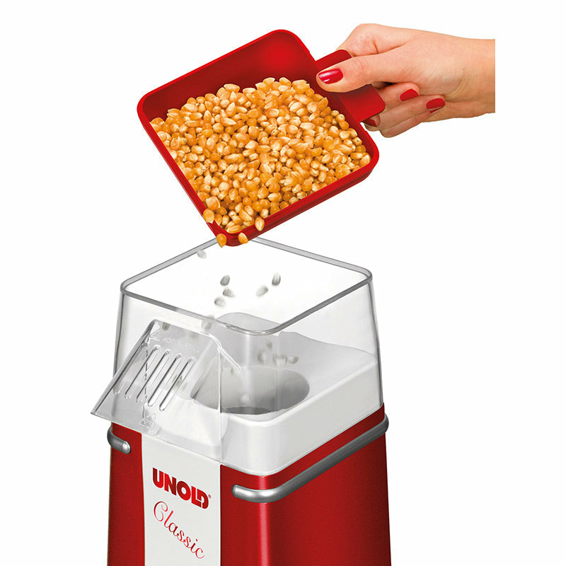 Unold Popcornmaker Classic 48525 – 100 g, 900 W – rot/silber/weiss