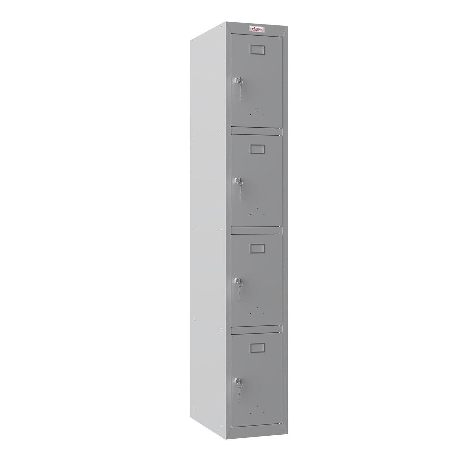 Phoenix Safe Co. PL1430 – Spind, 4 Fächer, abschliessbar, 300 × 500 × 1'830 mm, grau, Stahl