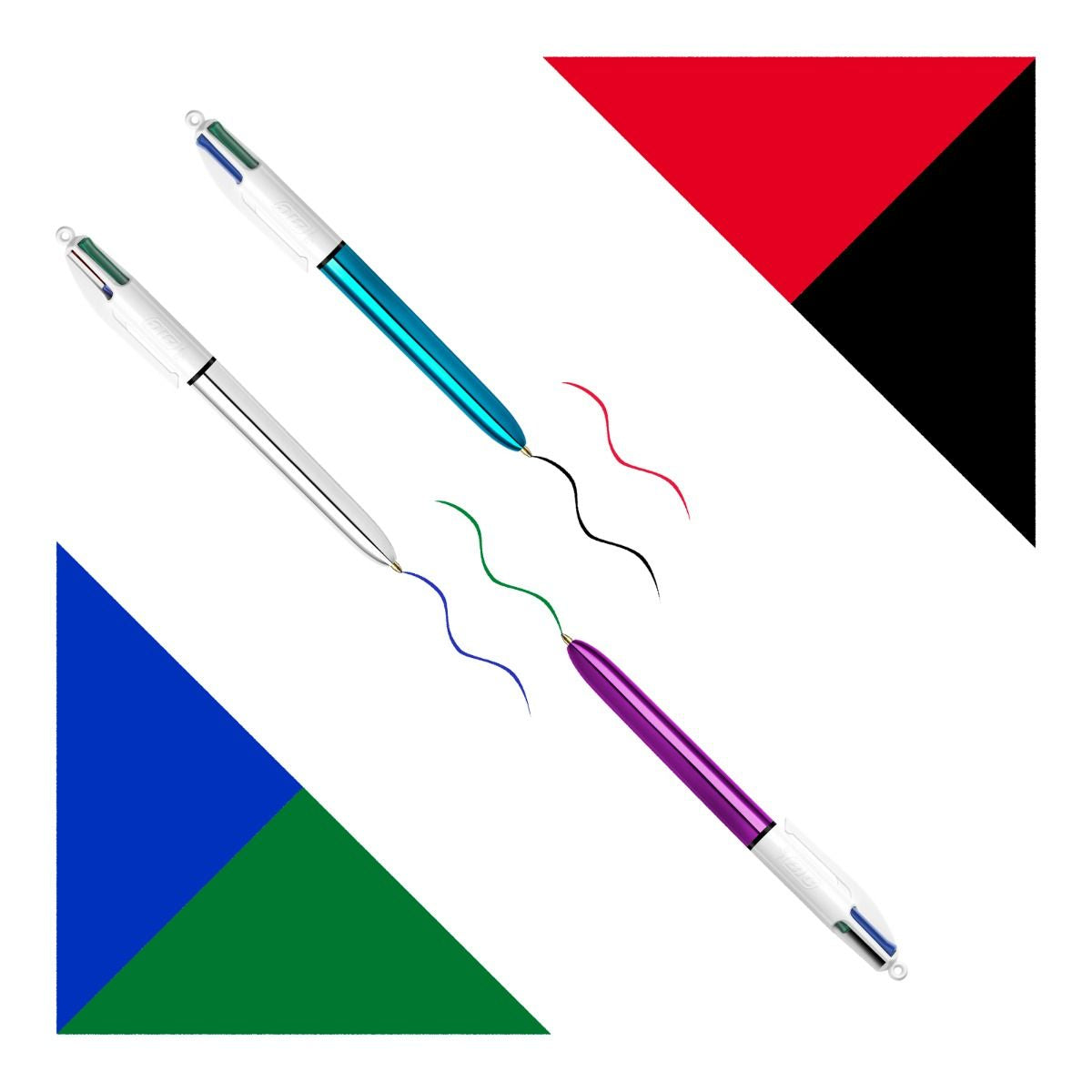 BIC 4 Farben Multifunktionskugelschreiber – 4 Farben, Druck, Metall, nachfüllbar, 6er Pack