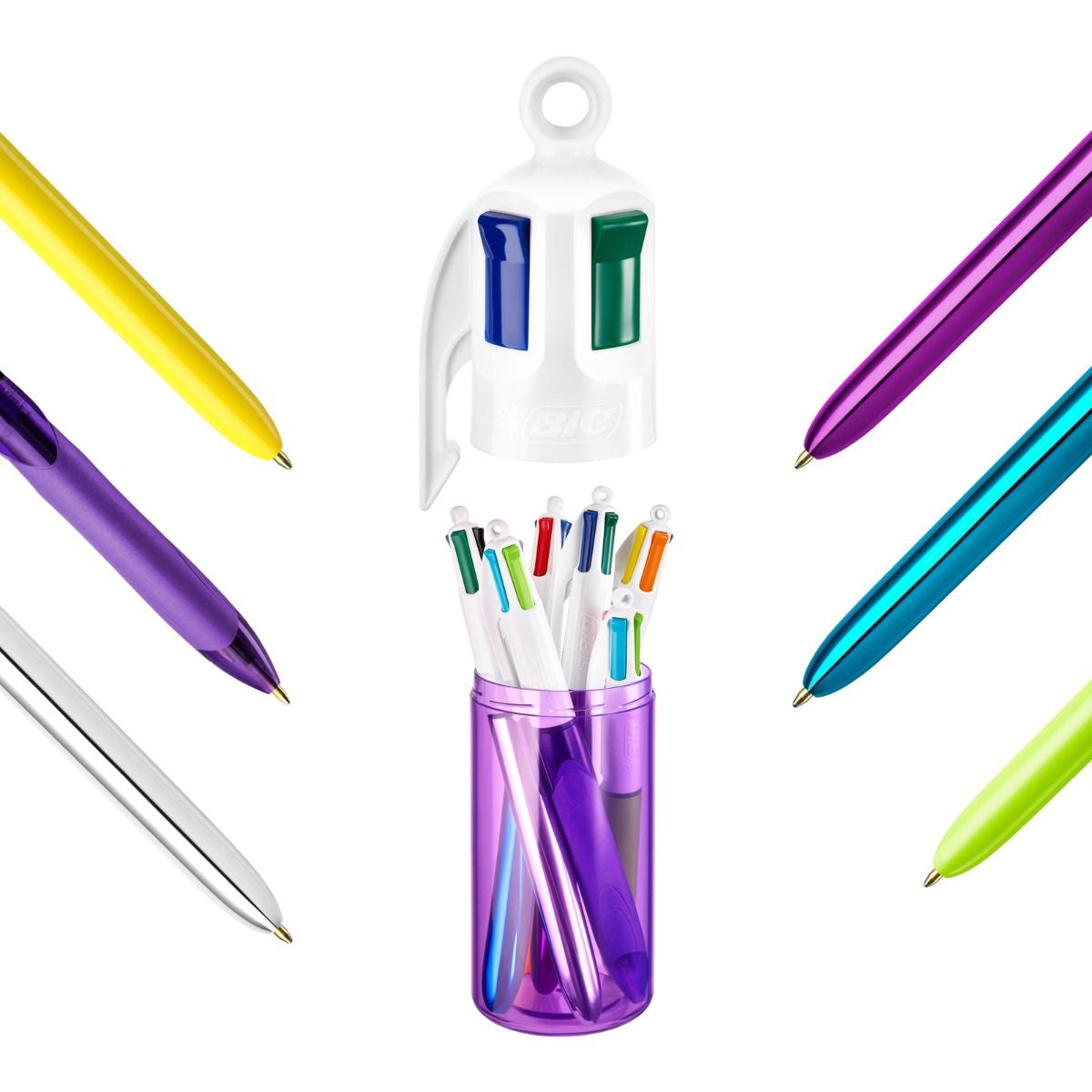 BIC 4 Farben Multifunktionskugelschreiber – 4 Farben, Druck, Metall, nachfüllbar, 6er Pack