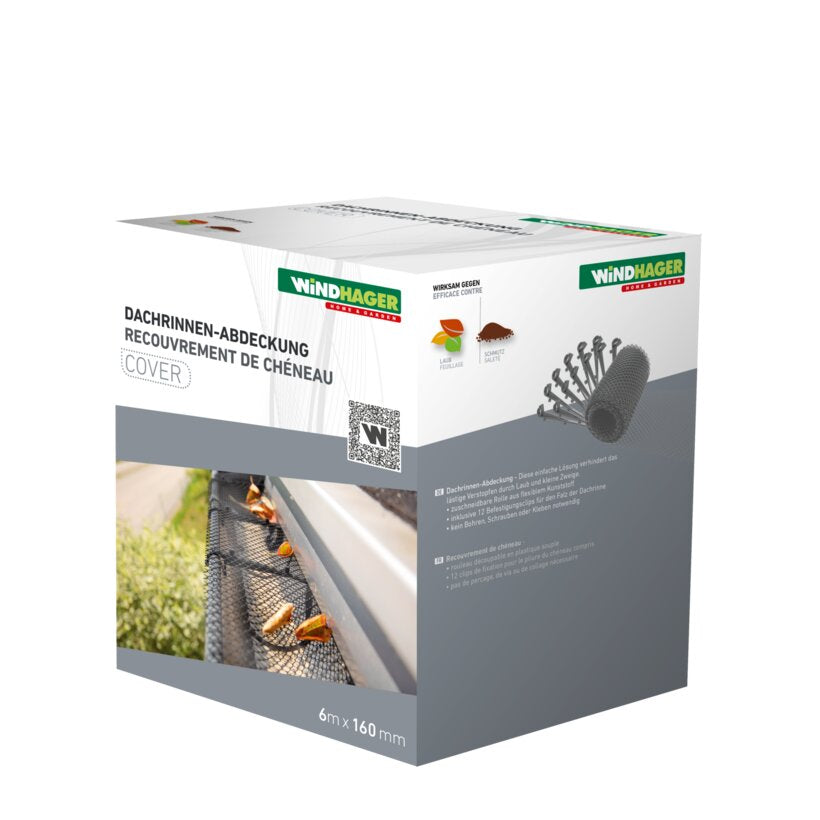 Windhager Dachrinnen-Laubschutz Wave – 16 cm × 6 m, Kunststoff, Schwarz