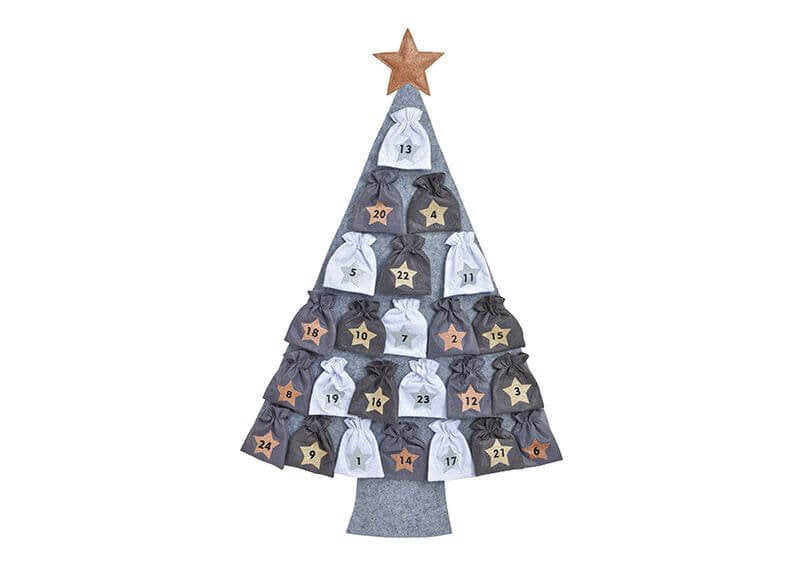 G. Wurm Adventskalender – Tannenbaum – zum Befüllen – 76 × 115 × 3 cm – Filz, Grau