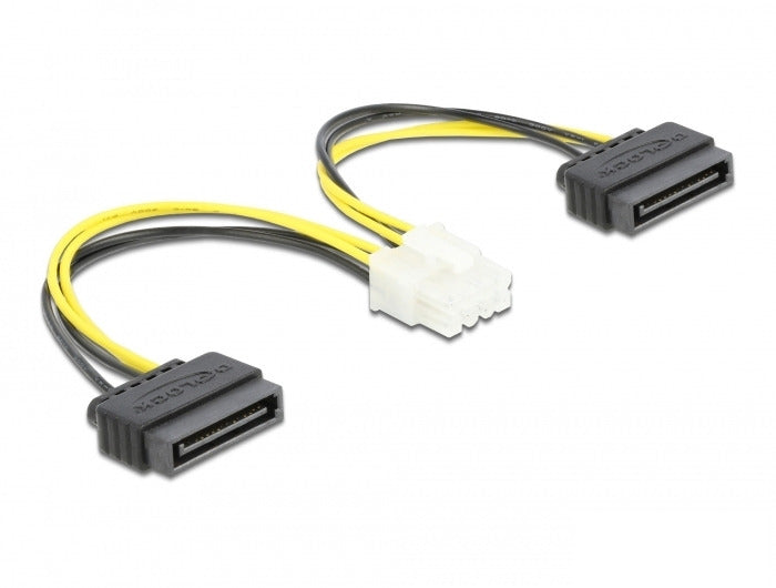 DeLOCK 2× SATA 15-Pin zu 8-Pin EPS Stromkabel – 0,15 m, gerade, schwarz/weiss