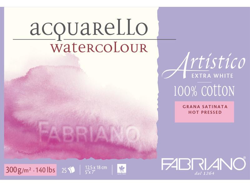 Fabriano Artistico Aquarellblock – 12,5 × 18 cm, 300 g/m², 25 Blatt, für Aquarell