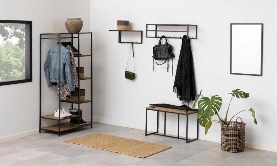 Actona Garderobe mit Schuhregal – MDF/Holz, Schwarz/Eiche, 5 Regale, 77 × 45 × 165 cm