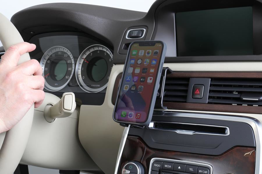 Brodit Auto-Halterung, Schraubbefestigung, 360° drehbar, neigbar 0–17° – für iPhone 12–13 – Schwarz