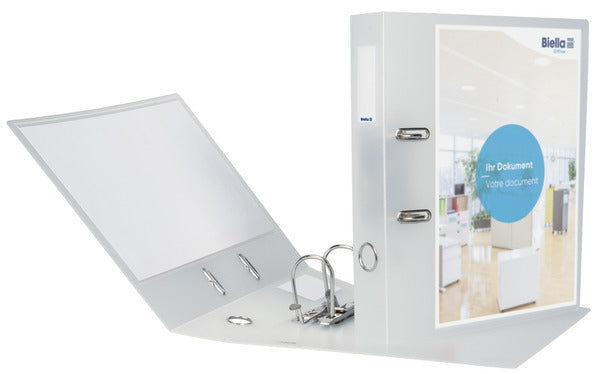 Biella Ordner – A4 hoch – 2-Ring Hebelmechanik – transparent, mit Sichttasche, mit Griffloch