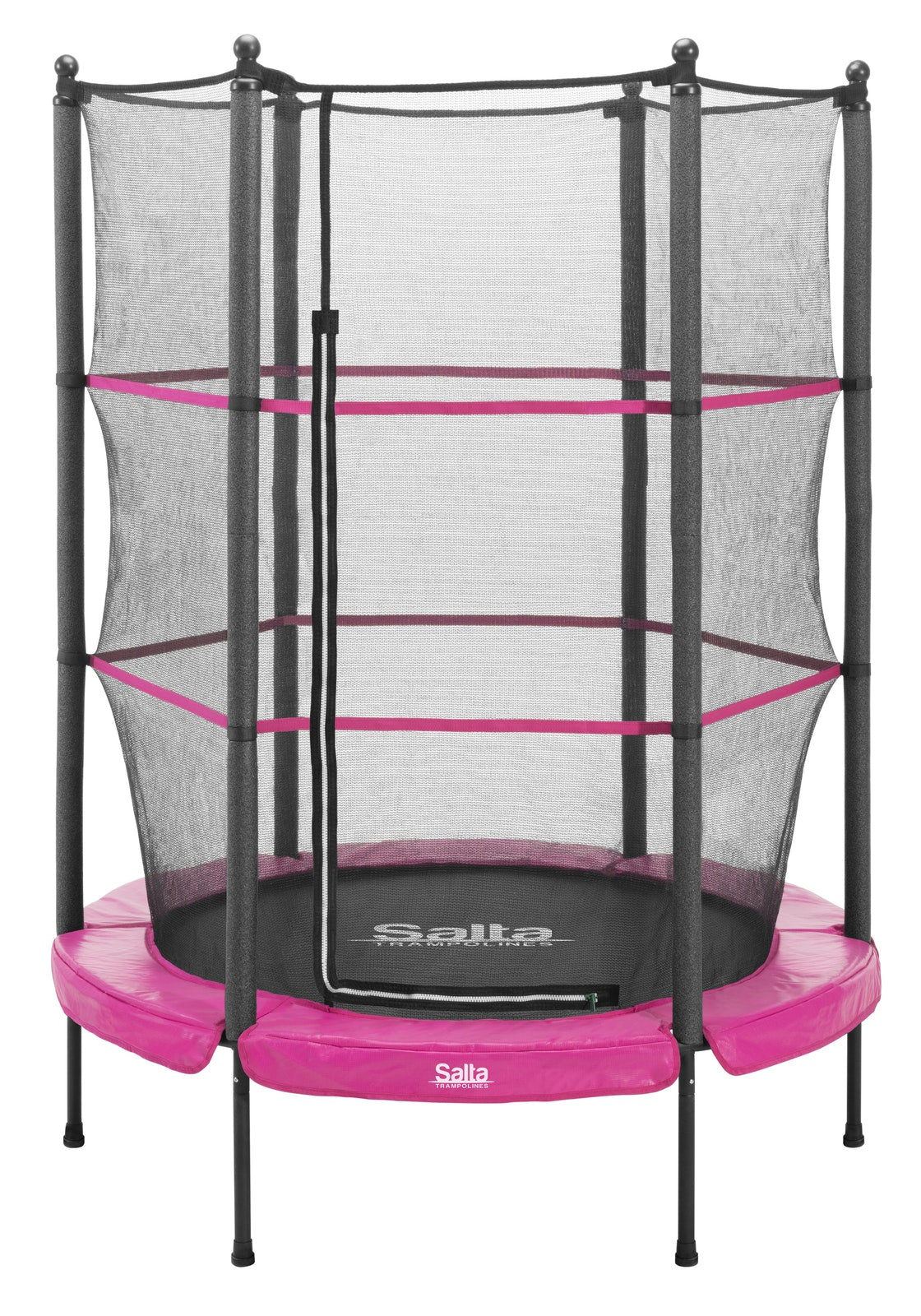 Salta Junior Trampolin – rund, Ø 140 cm – Sicherheitsnetz, 6 Beine, max. 35 kg – ab 3 J. – Stahl – rosa/pink