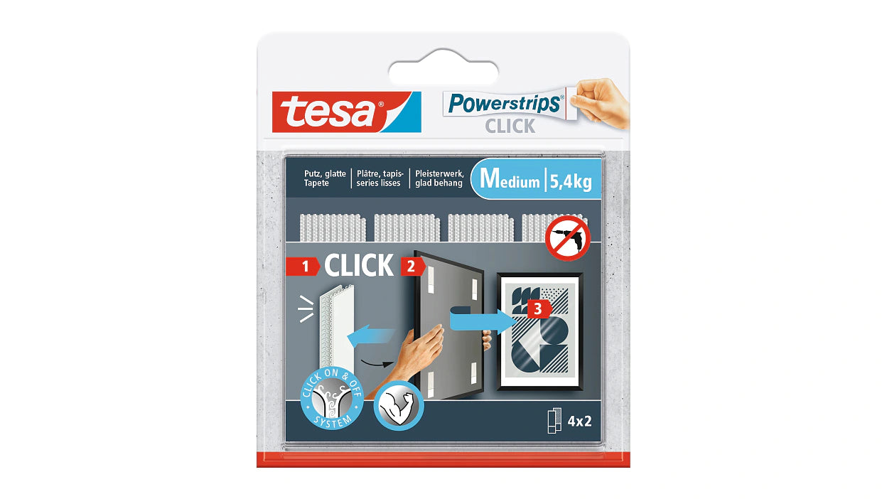 Tesa Montageband Powerstrips, für glatte Oberflächen – 20 mm × 0,08 m, weiss, bis 5,4 kg