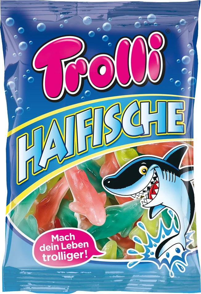 Trolli Haifische Fruchtgummi – Früchte, Himbeere, glutenfrei – 200 g