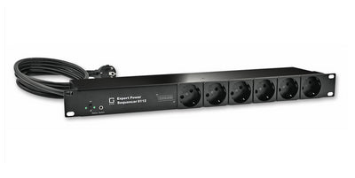 Güde Gude 8112-4 – Power Sequenzer, 6× Schutzkontakt Typ F, Überspannungsschutz Typ 3, Netzfilter, 19" 1 HE, Schwarz