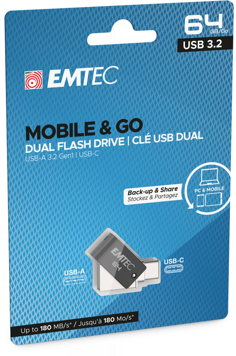 Emtec T260C USB-Stick – 64 GB, USB 3.2, Lesegeschwindigkeit bis 180 MB/s
