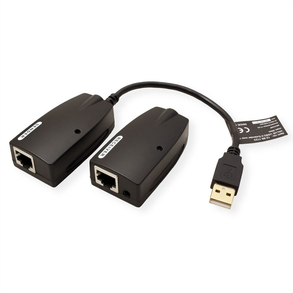 VALUE 12.99.1123 Netzwerkadapter USB-A zu RJ-45 – USB 2.0 (480 Mbit/s), bis 50 m, 0,15 m, Schwarz