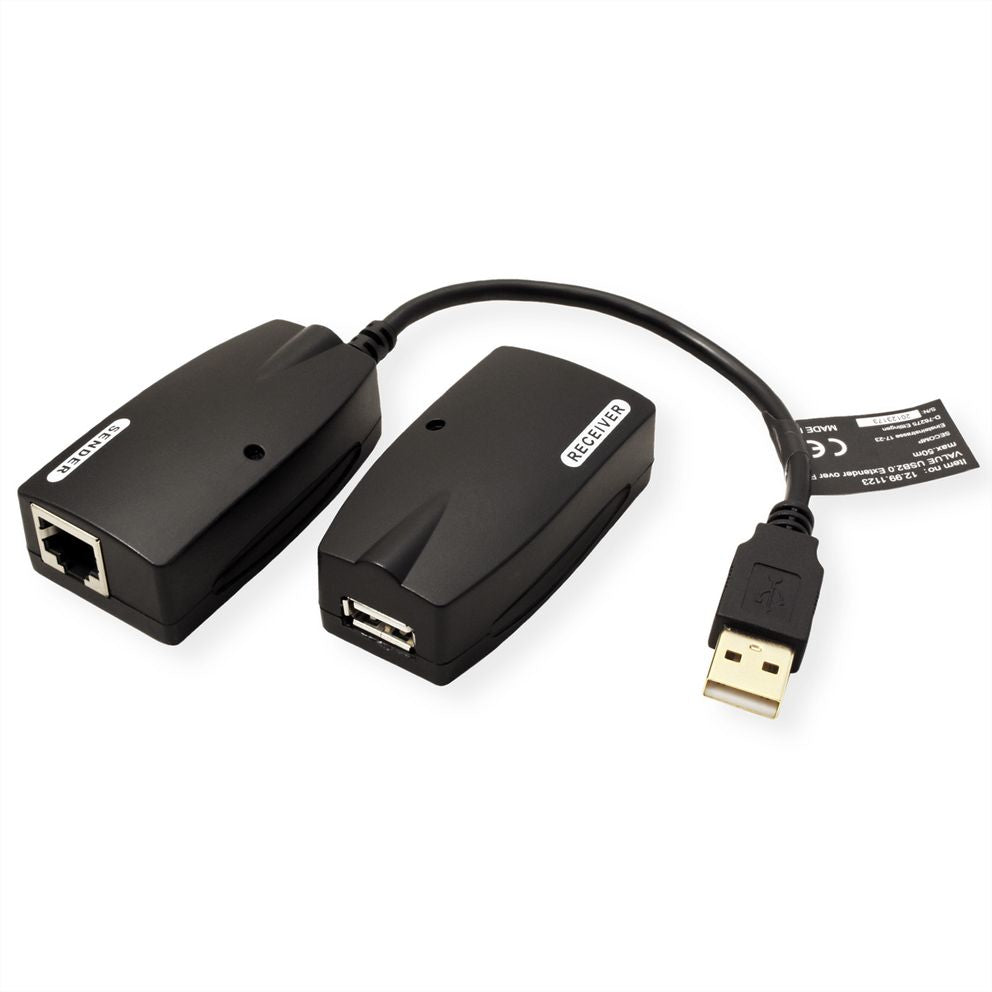 VALUE 12.99.1123 Netzwerkadapter USB-A zu RJ-45 – USB 2.0 (480 Mbit/s), bis 50 m, 0,15 m, Schwarz