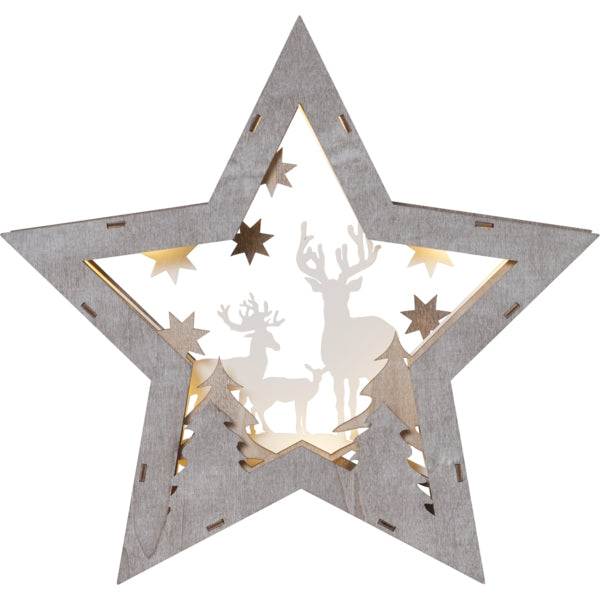 Star Trading Dekorationsfigur Fauna – 34 × 6 × 32 cm, 0,3 W, Warmweiss, Braun/Holz, Batteriebetrieb