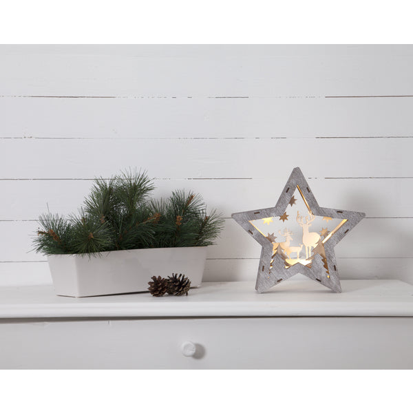 Star Trading Leichte Dekorationsfigur – 25 × 24 × 6 cm – Holz, Braun, 10 LEDs, batteriebetrieben