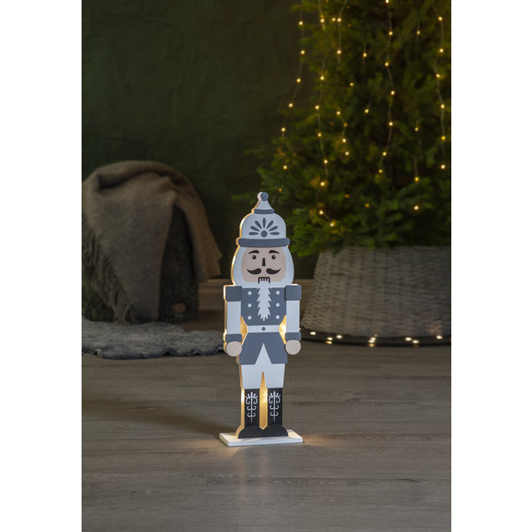 Star Trading Tischdeko Nussknacker – 52 × 16 × 8 cm, warmweiss, mehrfarbig, batteriebetrieben, Timer