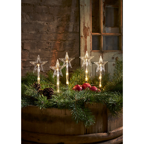 Star Trading Dekorative Aussenleuchte – 25 cm, 0,06 W, Warmweiss, IP44, Batteriebetrieb, Timer 6/18 h, Transparent