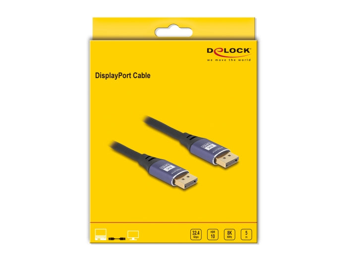 DeLOCK DisplayPort Kabel DP 1.4 8K 60 Hz – 5 m – Schwarz/Flieder