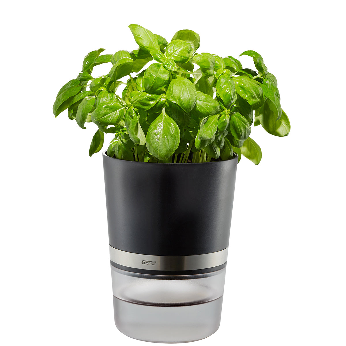 GEFU Kräutertopf 500 ml, Ø 14,2 × 18,5 cm, Kunststoff/Edelstahl, Schwarz, automatische Bewässerung