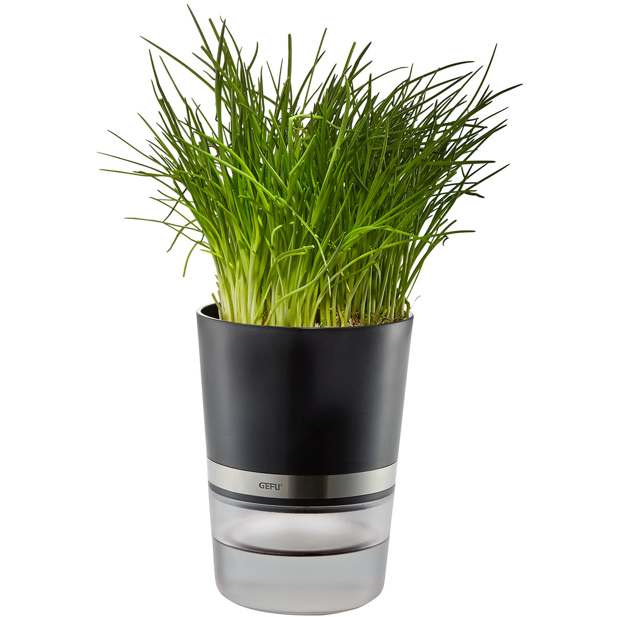 GEFU Kräutertopf 500 ml, Ø 14,2 × 18,5 cm, Kunststoff/Edelstahl, Schwarz, automatische Bewässerung