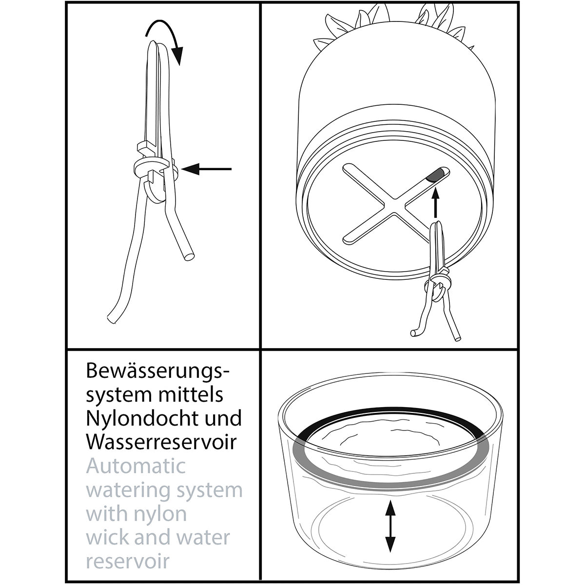 GEFU Kräutertopf 500 ml, Ø 14,2 × 18,5 cm, Kunststoff/Edelstahl, Schwarz, automatische Bewässerung