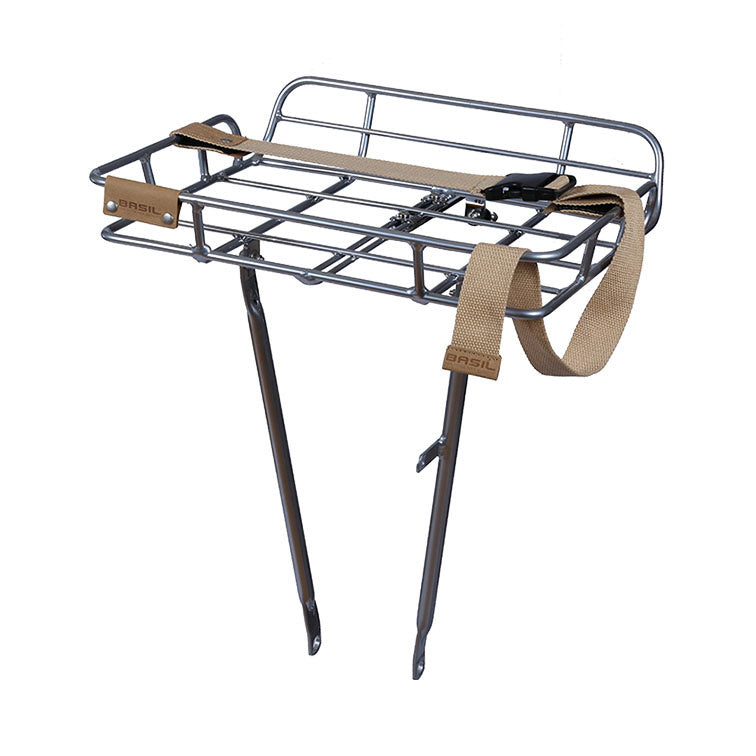 Basil Fahrradkorb Portland Front Carrier – für 26"–28" Räder – 410×510×330 mm – Silber, Aluminium