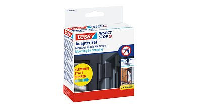 tesa Adapter für Fliegengitter FALT Alu-Rahmen, Anthrazit, ohne Bohren, rückstandslos entfernbar