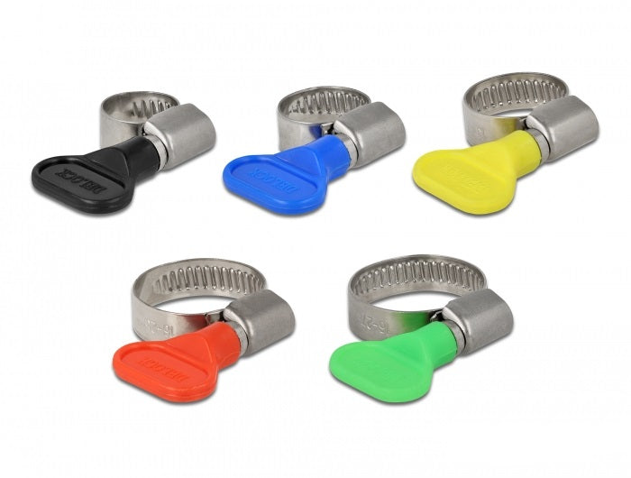 DeLOCK Schlauchschellen mit Flügelmutter – 9 mm, Edelstahl/Kunststoff, Mehrfarbig (Grün/Gelb), 10 Stk.