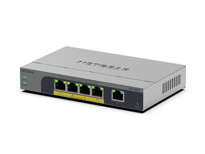 NETGEAR GS105EP – Unmanaged Switch – 5×GbE, PoE+ 63 W, Grau