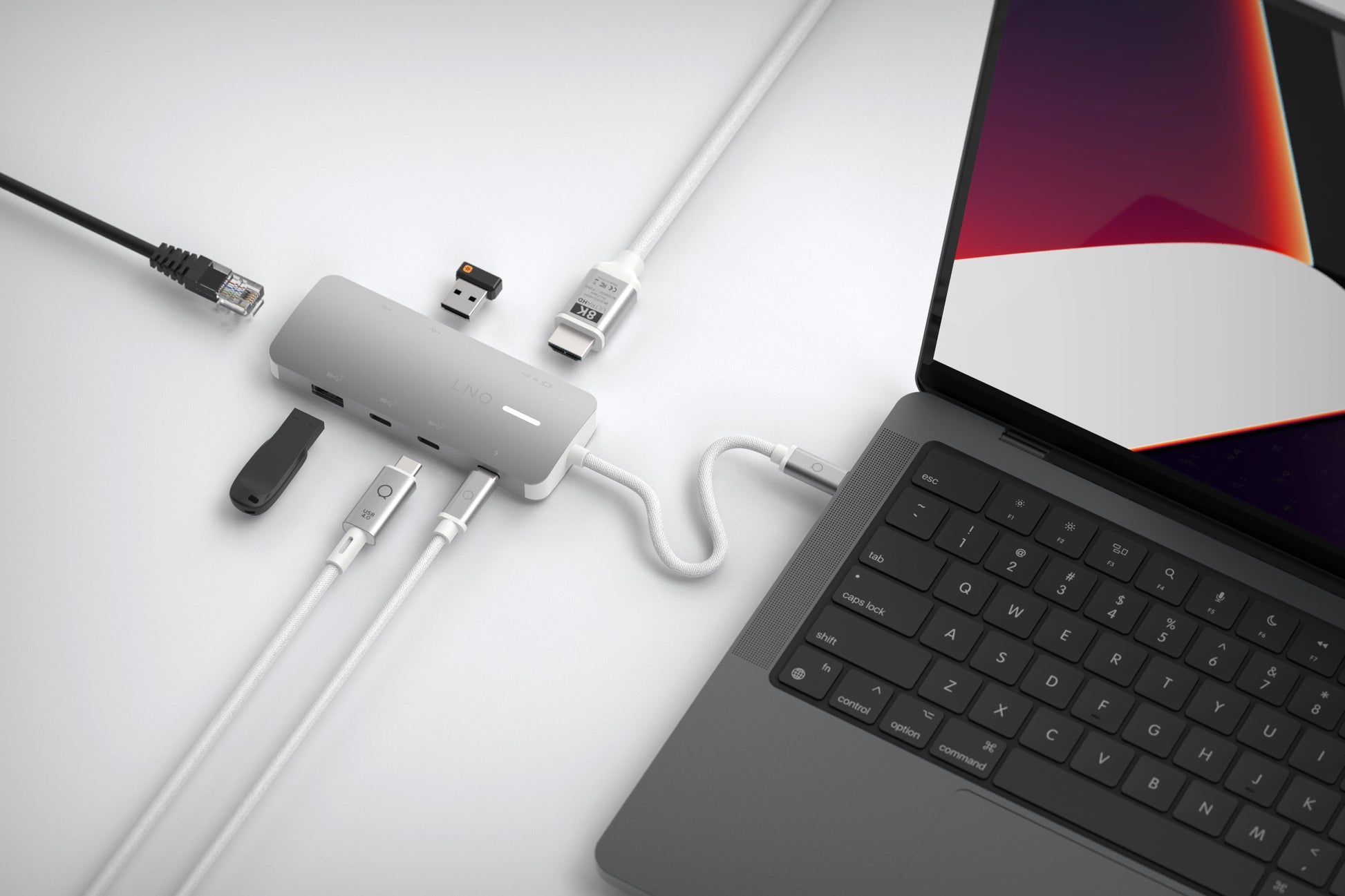 LINQ ProConnect 8in1 Dockingstation – USB-C, 1× HDMI, 1× USB-A, 3× USB-C, 140 W PD, 2,5GbE, für Windows/Mac