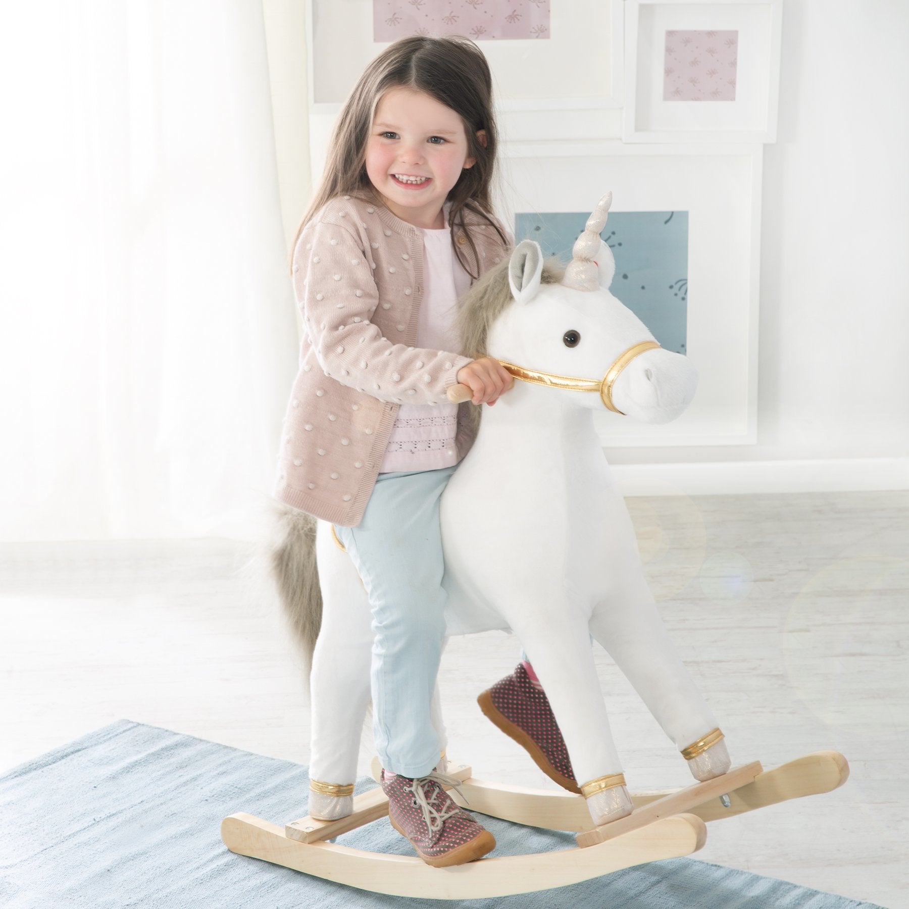 roba 460120 Schaukelspielzeug Einhorn – 31 × 63 × 73 cm – ab 2 Jahren – Sperrholz, Polyester – grau/weiss/gold