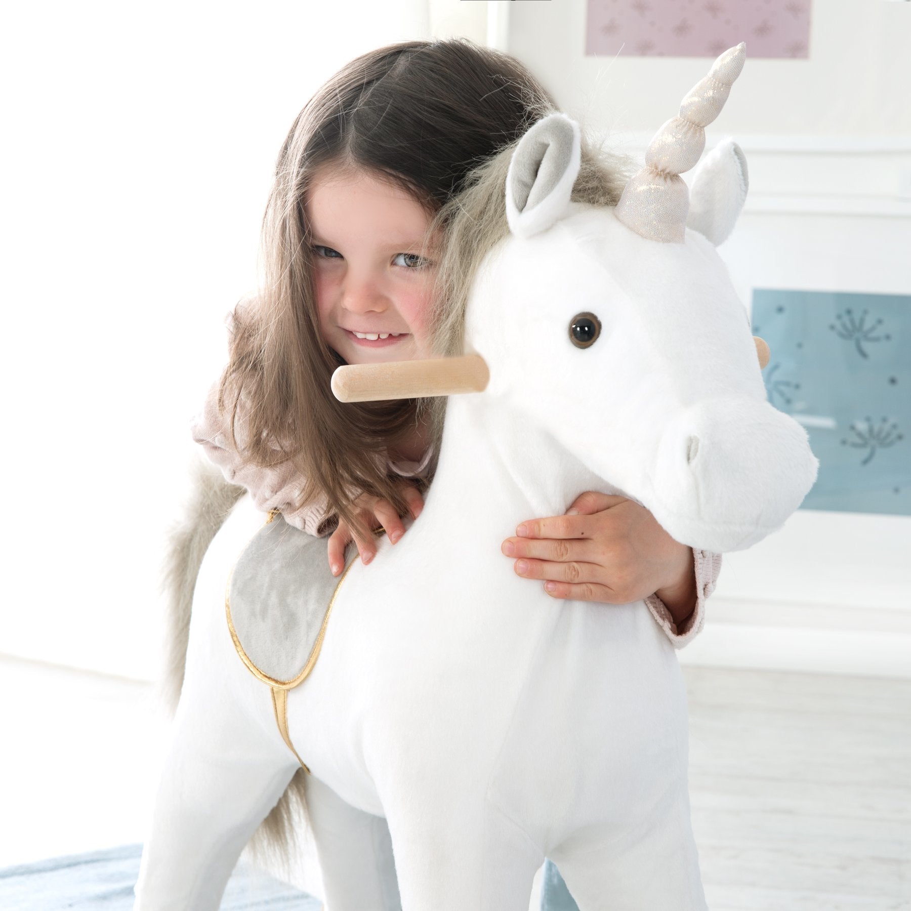 roba 460120 Schaukelspielzeug Einhorn – 31 × 63 × 73 cm – ab 2 Jahren – Sperrholz, Polyester – grau/weiss/gold