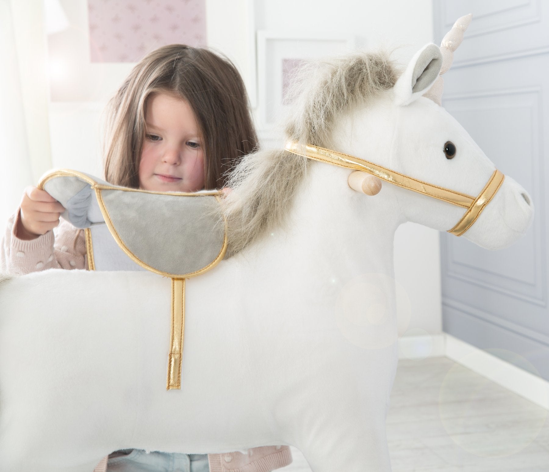 roba 460120 Schaukelspielzeug Einhorn – 31 × 63 × 73 cm – ab 2 Jahren – Sperrholz, Polyester – grau/weiss/gold