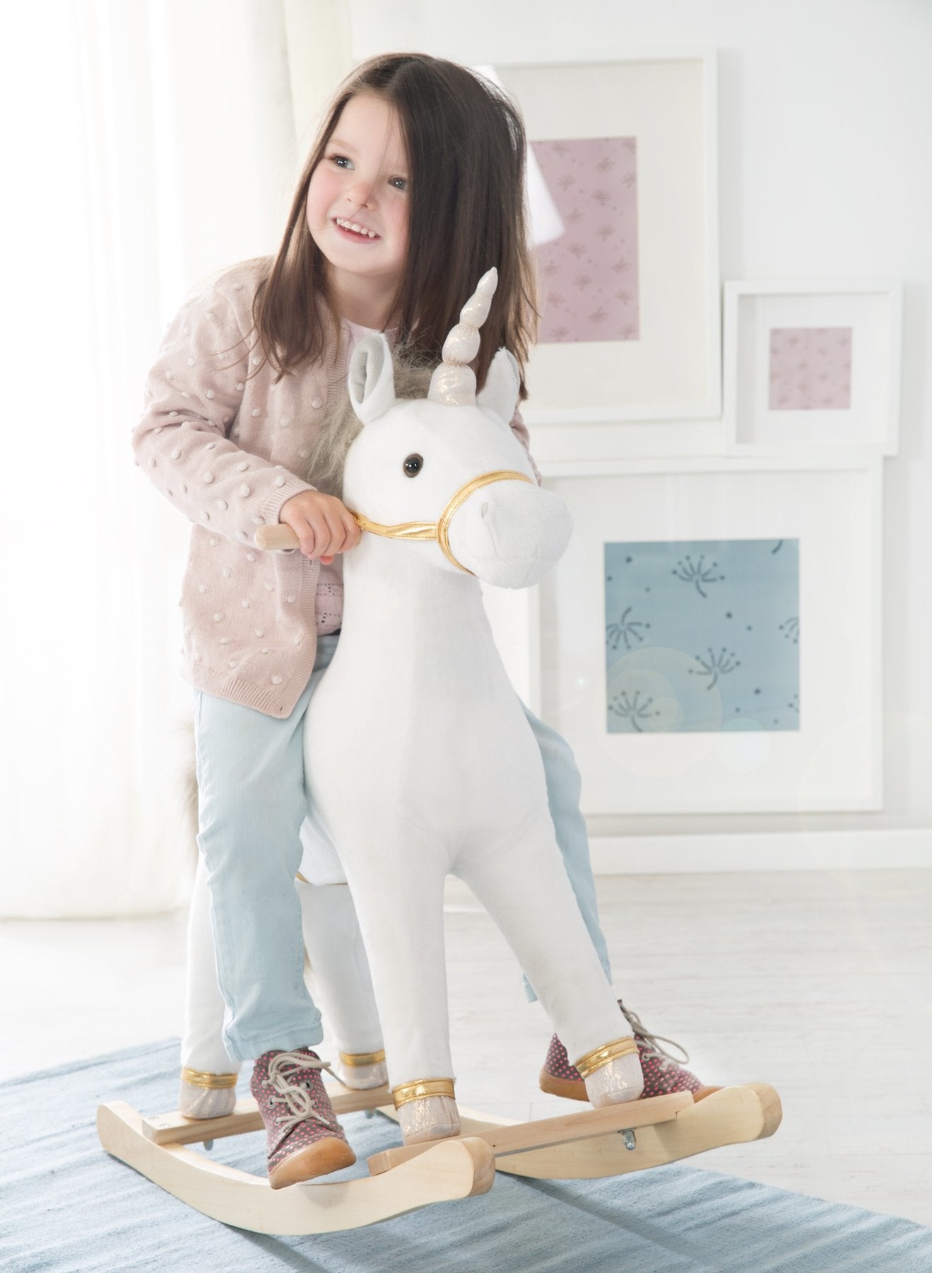 roba 460120 Schaukelspielzeug Einhorn – 31 × 63 × 73 cm – ab 2 Jahren – Sperrholz, Polyester – grau/weiss/gold