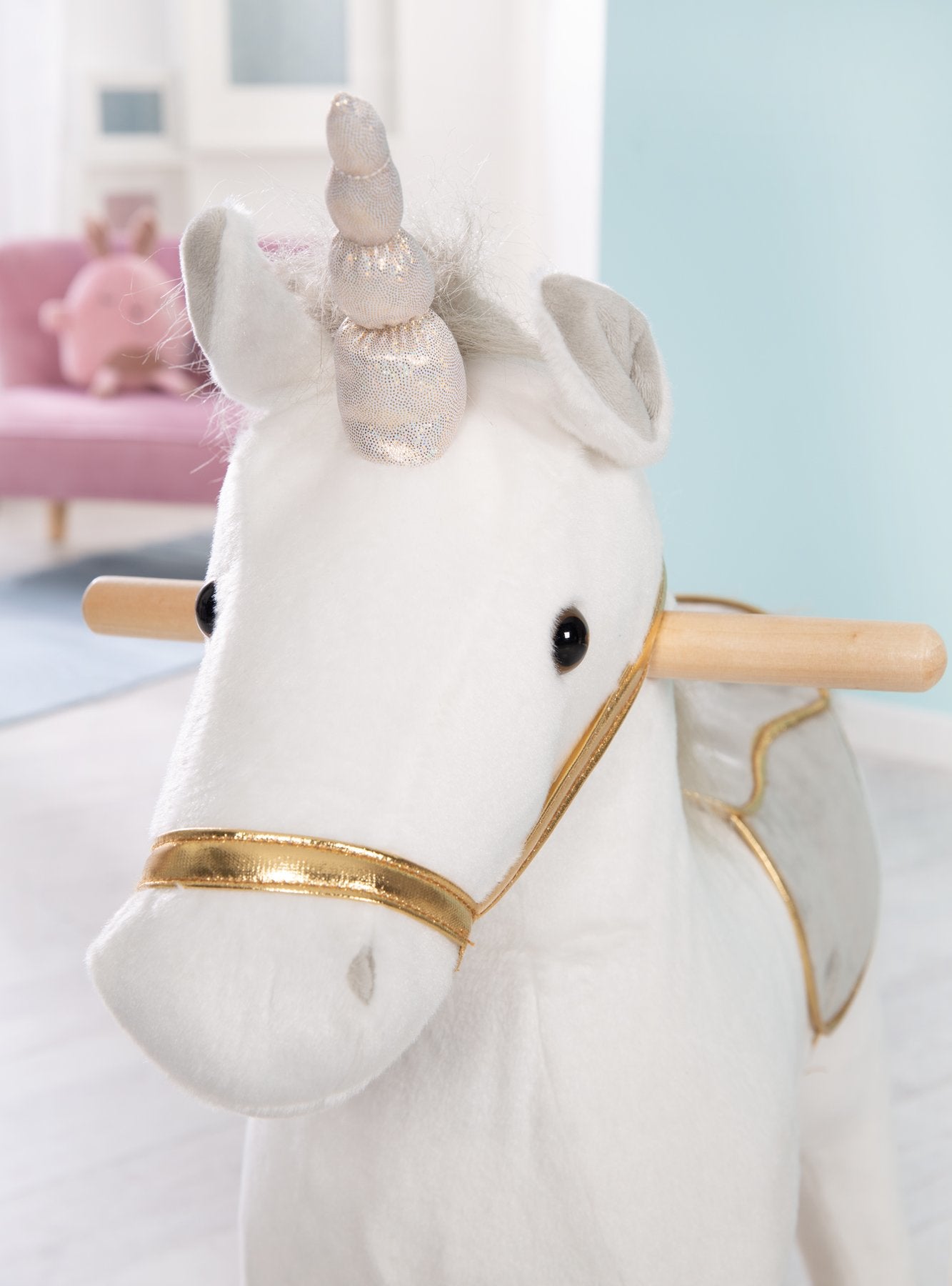 roba 460120 Schaukelspielzeug Einhorn – 31 × 63 × 73 cm – ab 2 Jahren – Sperrholz, Polyester – grau/weiss/gold