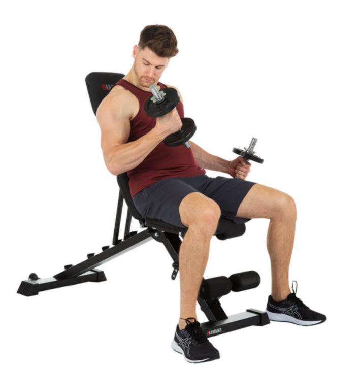 HAMMER Verstellbare Krafttrainingsbank Force 2.0, 200 kg, 123 × 52 × 120 cm – Schwarz, Eisen