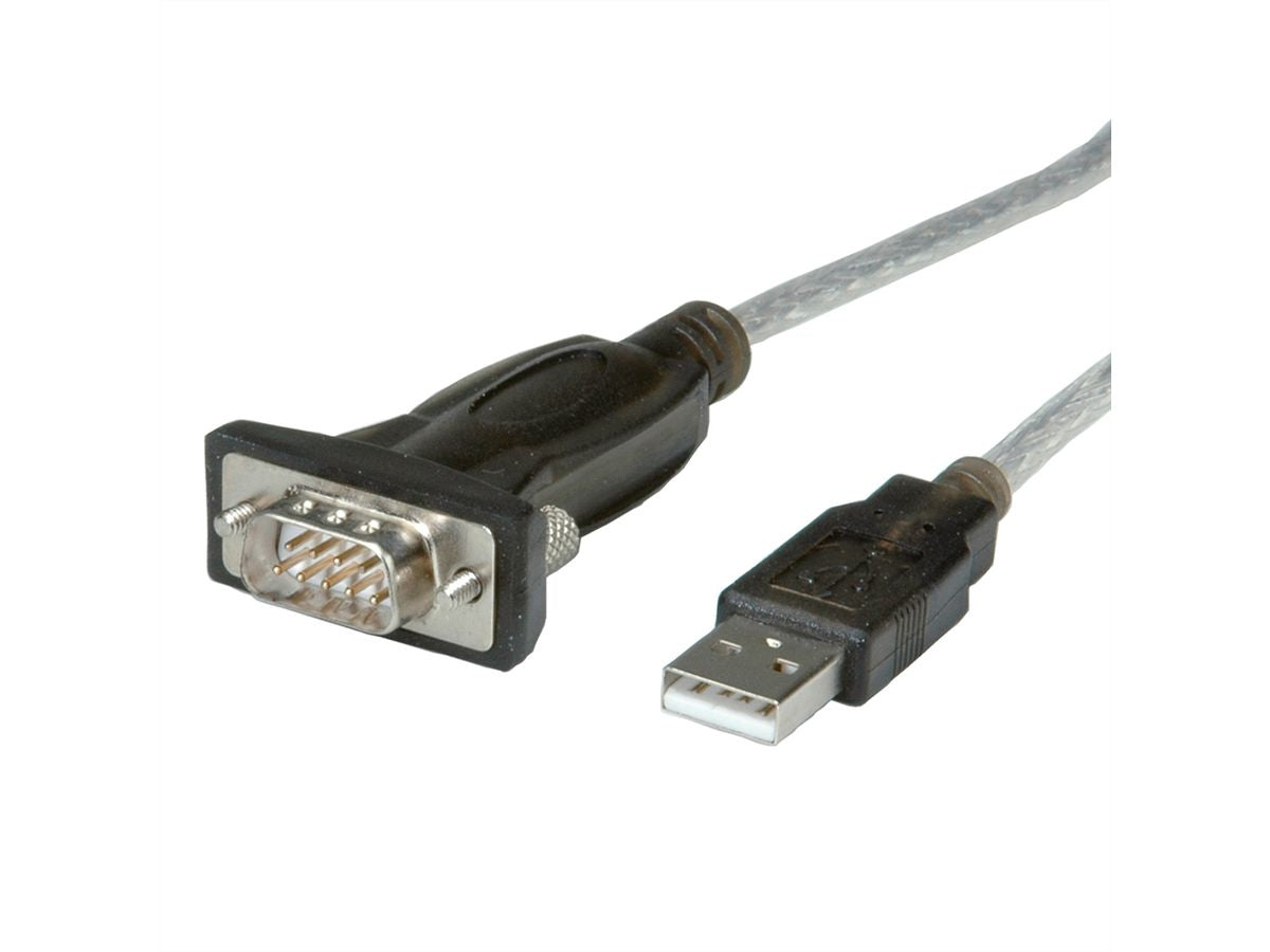 ROLINE Konverter-Kabel USB-A zu DB-9 – 1,8 m, USB 2.0, Schraubenverriegelung, inkl. Treiber-CD, Grau