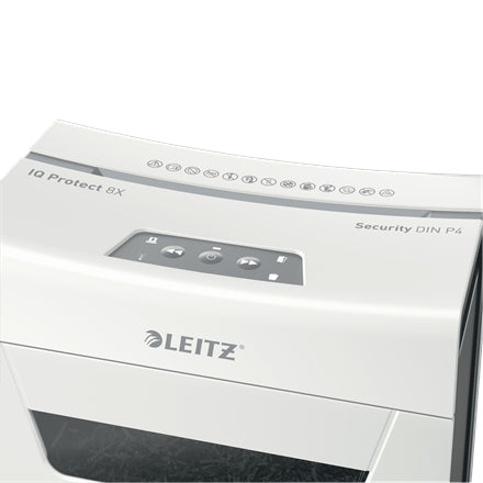 Leitz IQ 8X Protect Premium – Aktenvernichter, DIN P-4, Partikelschnitt 4 × 28 mm, 8 Blatt, 14 l, A4